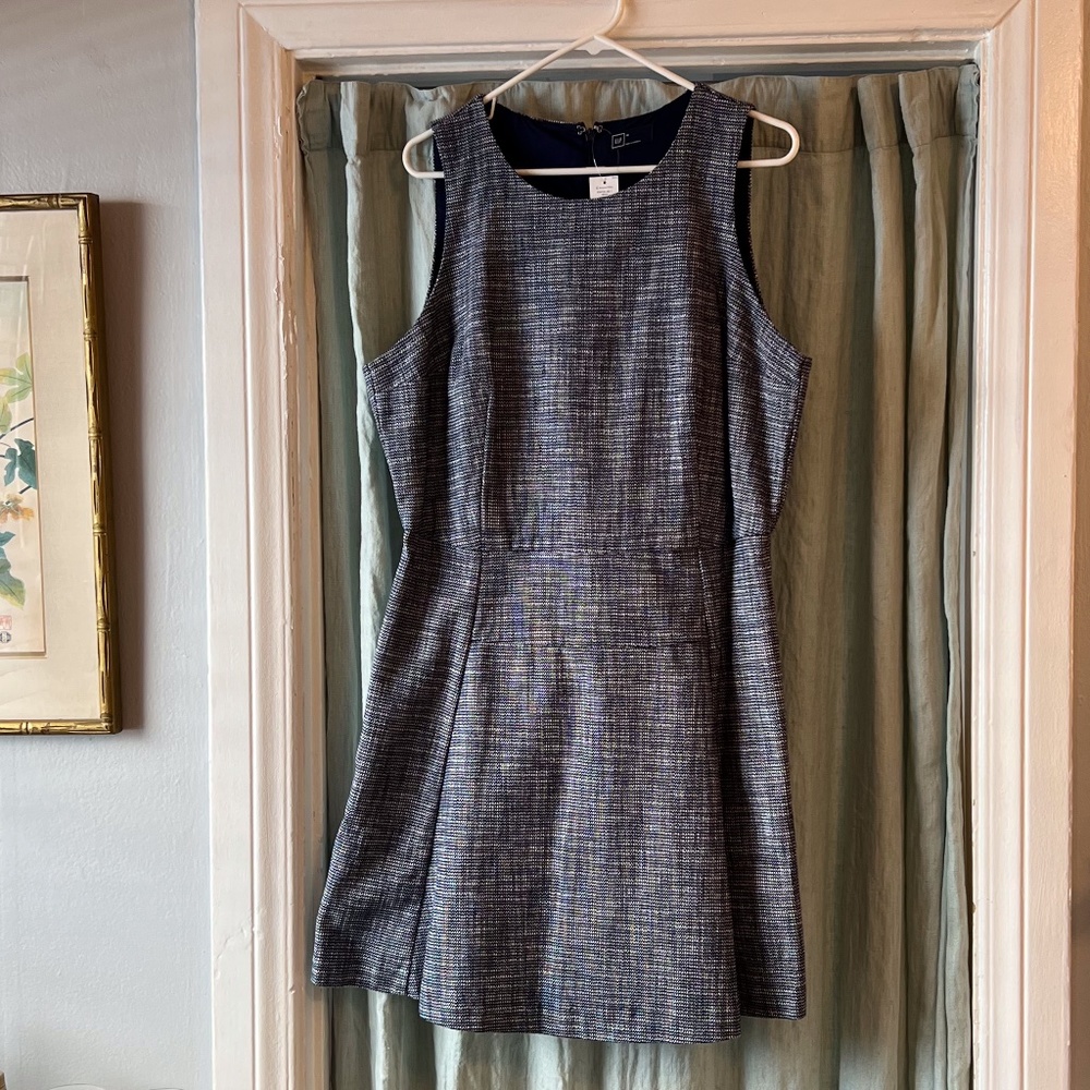 GAP PROFESSIONAL DRESS, Size 16, GREY/BLUE WOVEN - NEVER WORN - Pockets!